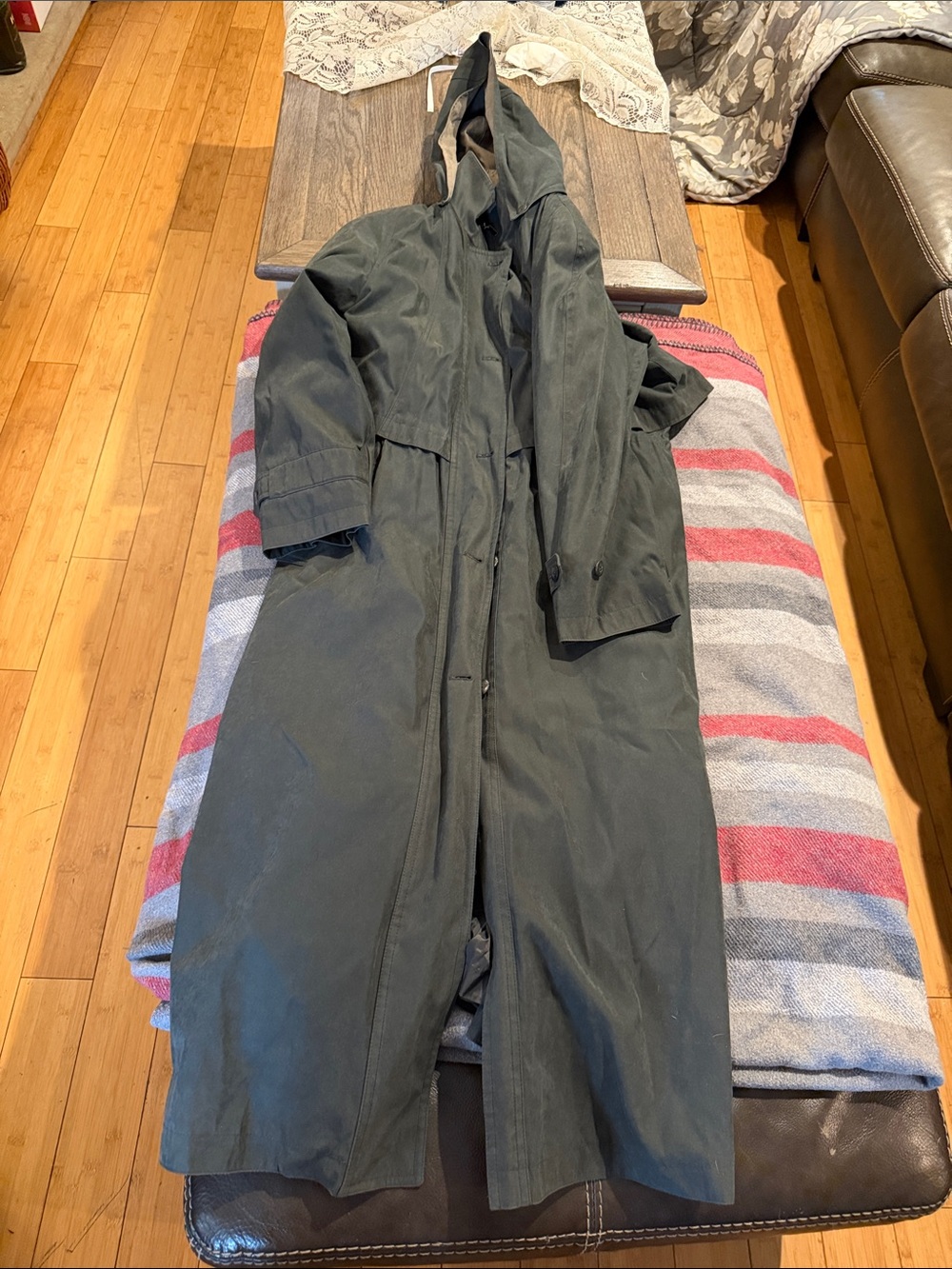Women's Hooded Trench Coat - Dark Green